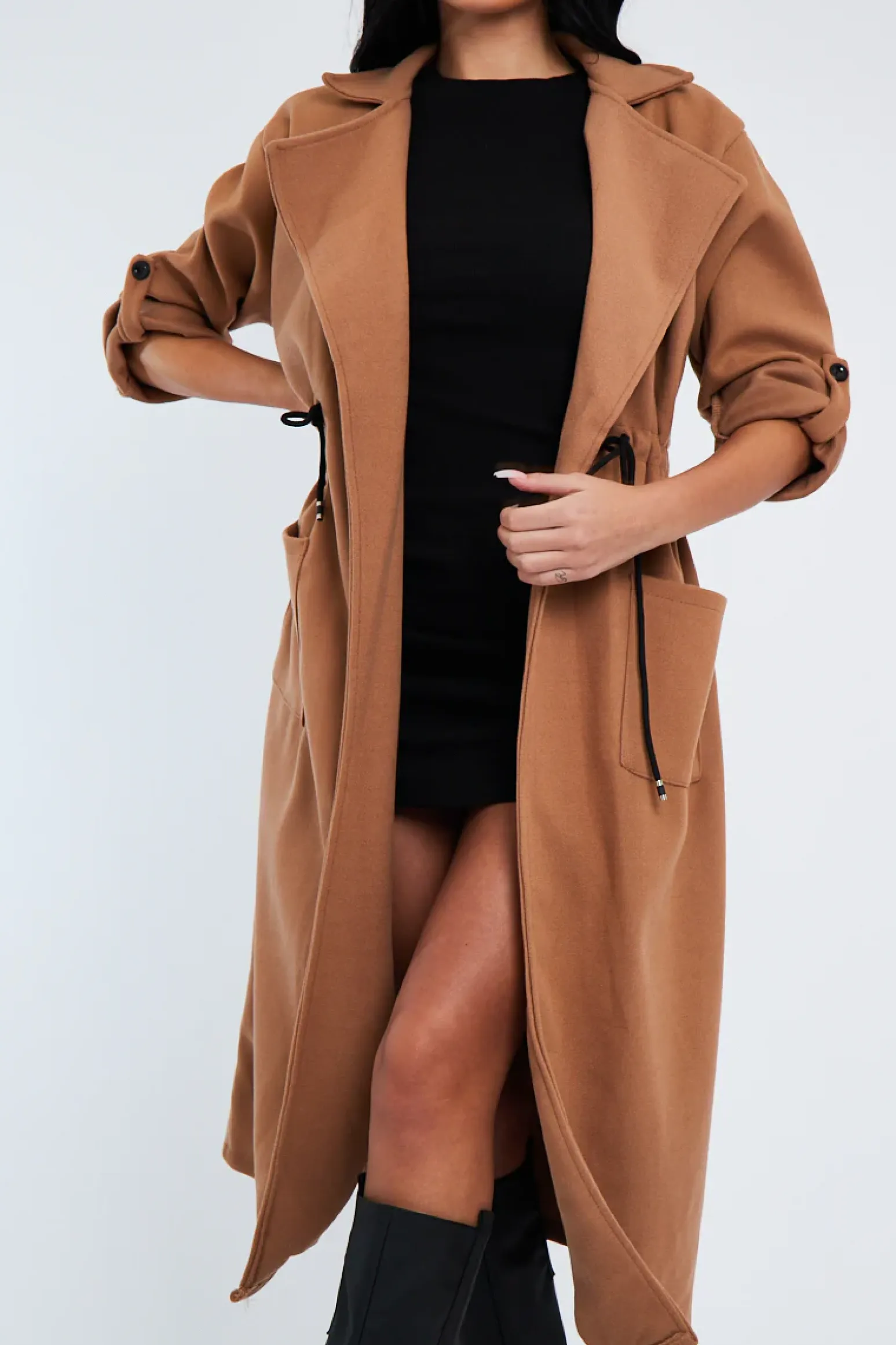 Rebellious Fashion Camel Relaxed Tie Waist Trench Coat - Mayva