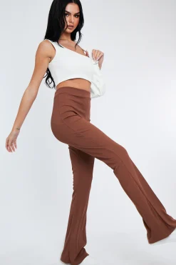 Rebellious Fashion Camel Ribbed Flare Trousers - Jori