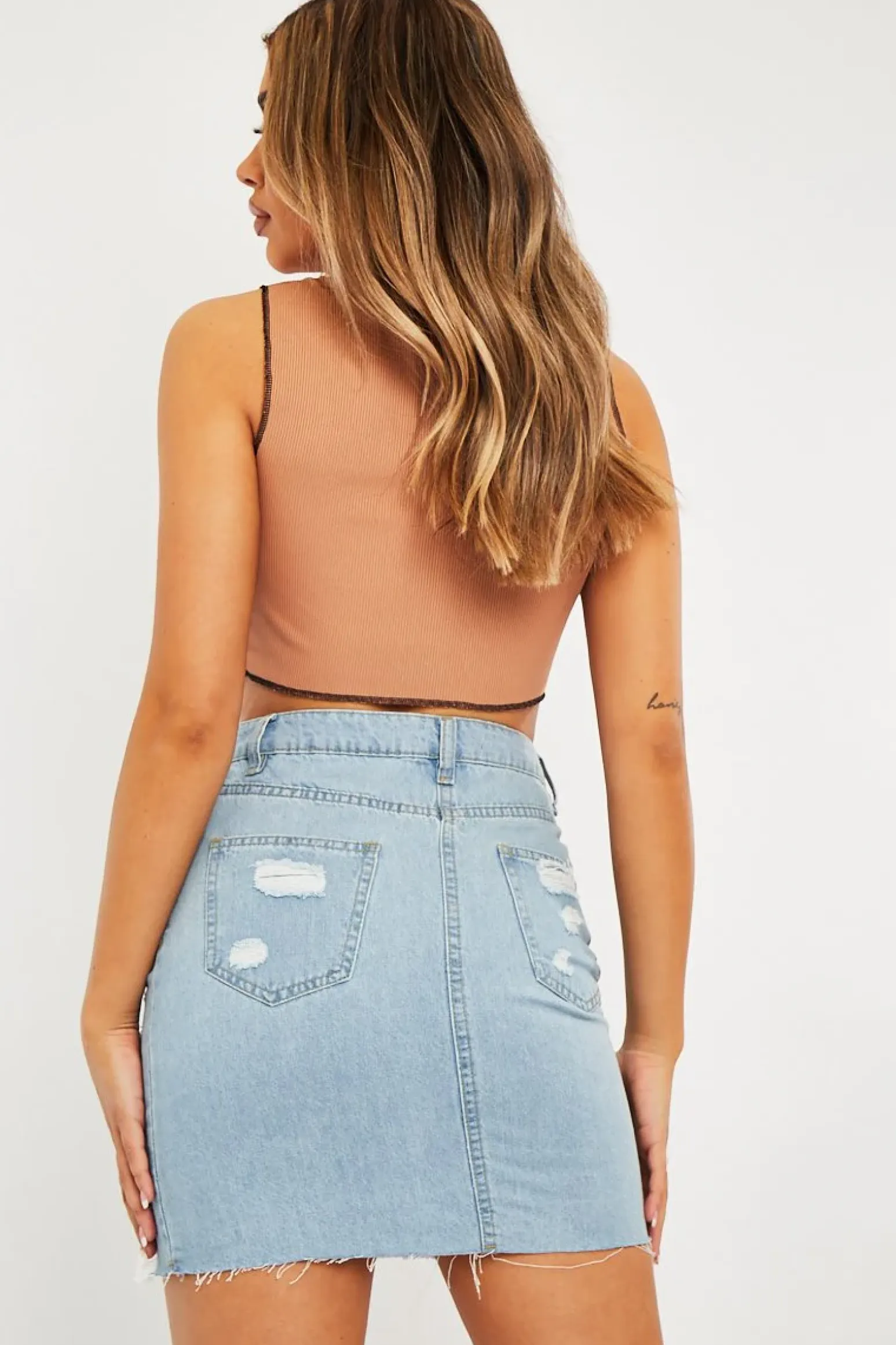 Rebellious Fashion Camel Ribbed Notch Contrast Stitch Crop Top - Rinnah