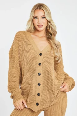 Rebellious Fashion Camel Rib Knit Oversized Cardigan and Legging Set - Paola