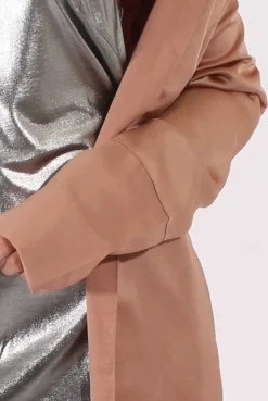 Rebellious Fashion Camel Satin Belted Duster Jacket - Candice