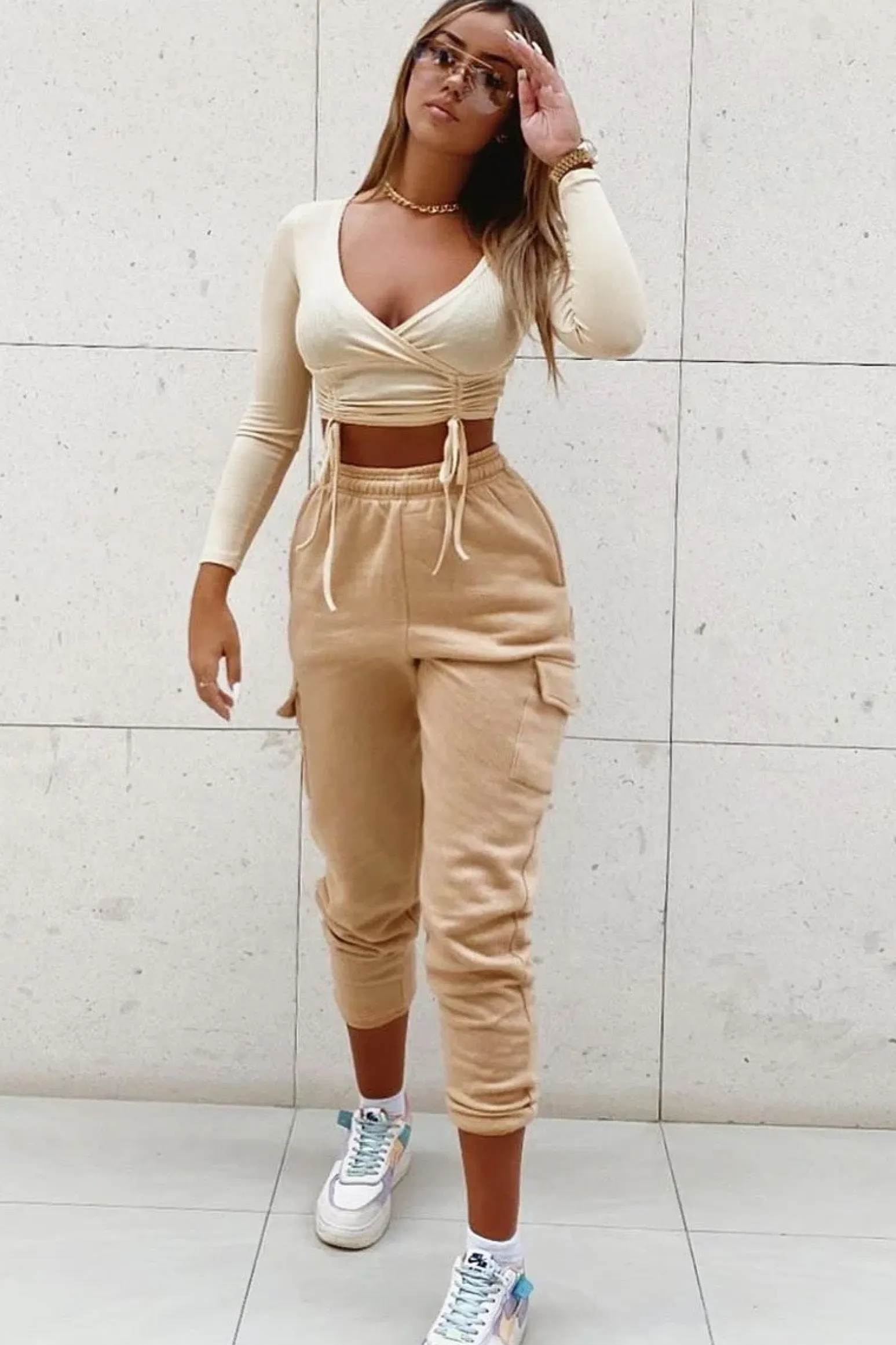 Rebellious Fashion Camel Side Cargo Pocket Joggers - Chantel