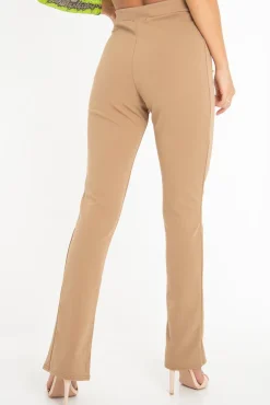 Rebellious Fashion Camel Split Front Flared Trousers - Florie