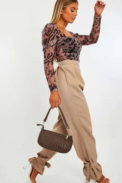 Rebellious Fashion Camel Straight Leg Ankle Tie Trouser - Darby