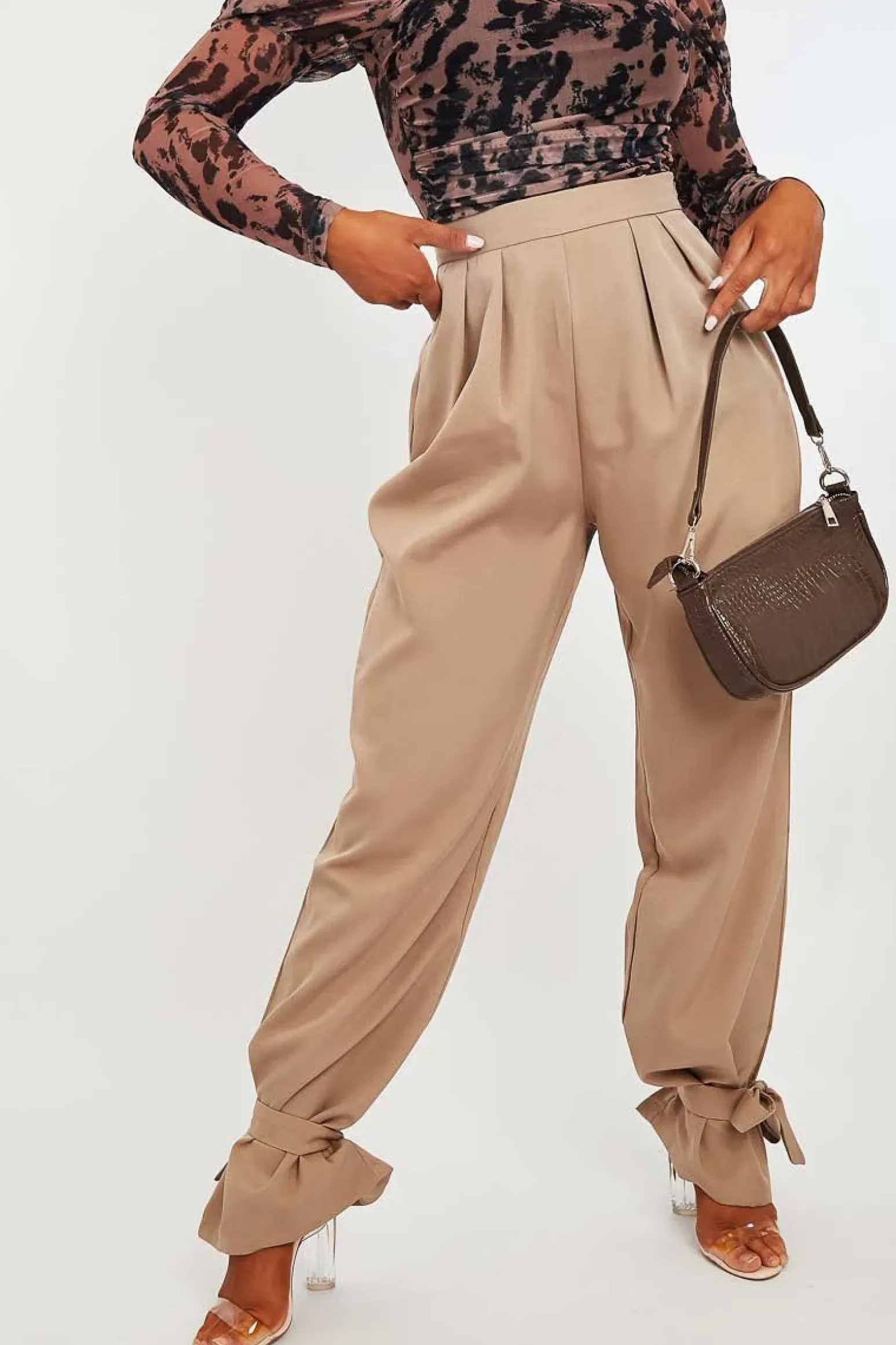 Rebellious Fashion Camel Straight Leg Ankle Tie Trouser - Darby