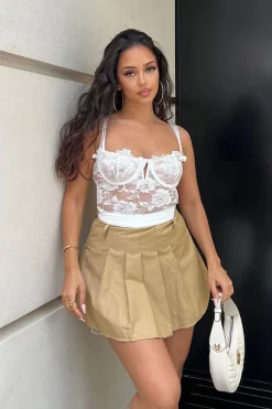 Rebellious Fashion Camel Tailored Belted Mini Skirt - Mabel