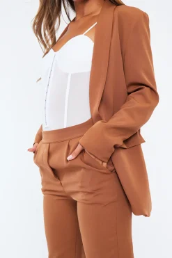 Rebellious Fashion Camel Tailored Blazer And Trouser Set - Raea