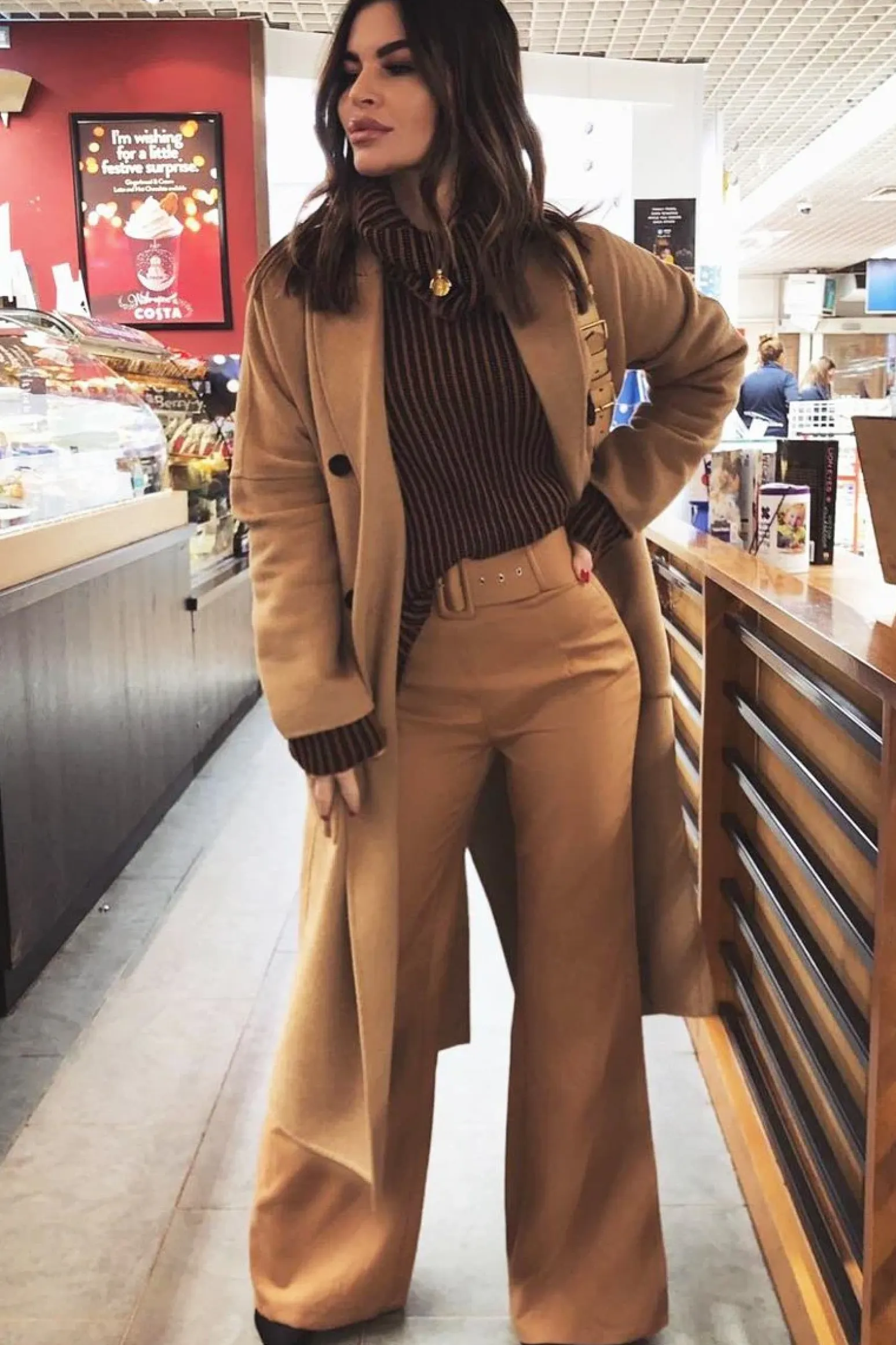 Rebellious Fashion Camel Tailored Wide Leg Belted Trousers - Chenelle