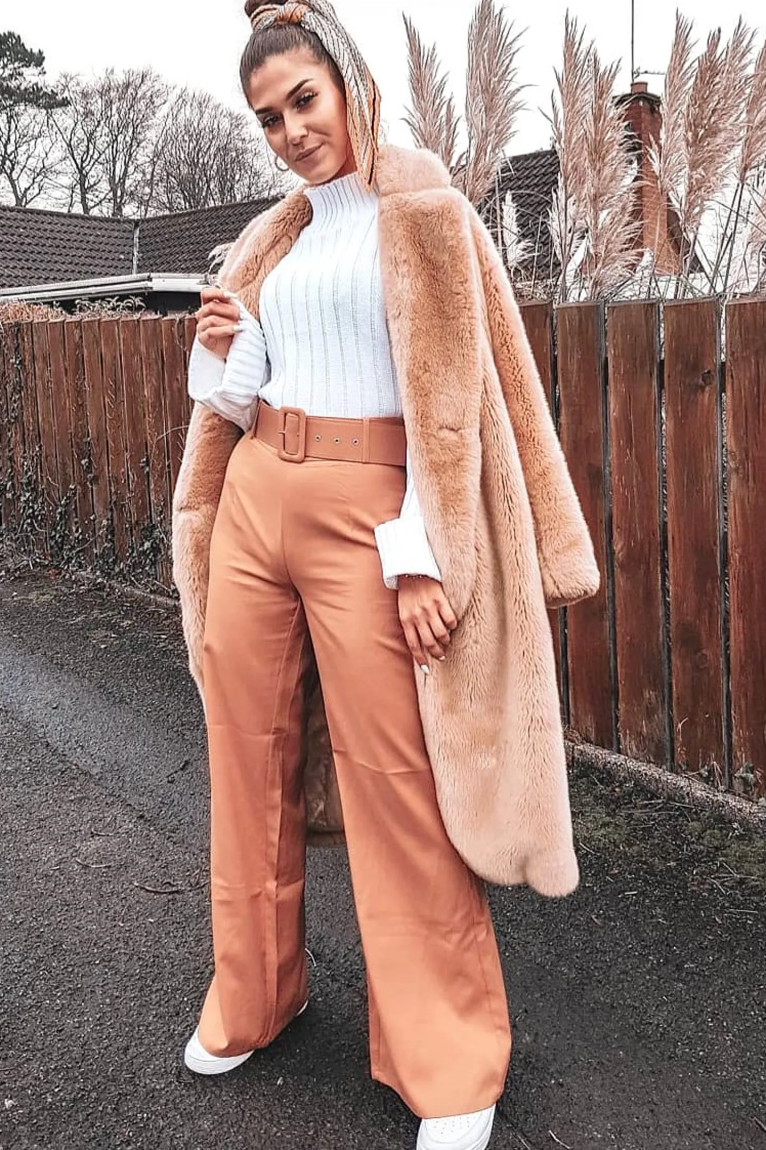 Rebellious Fashion Camel Tailored Wide Leg Belted Trousers - Chenelle