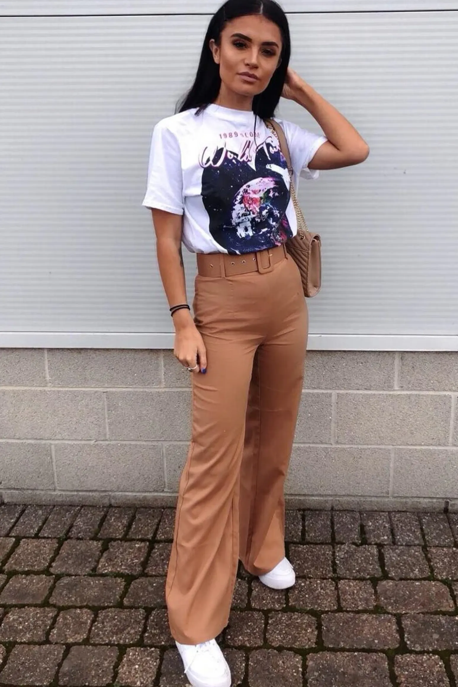Rebellious Fashion Camel Tailored Wide Leg Belted Trousers - Chenelle