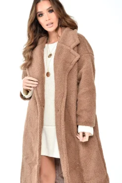 Rebellious Fashion Camel Teddy Long Double Breasted Coat - Miriam