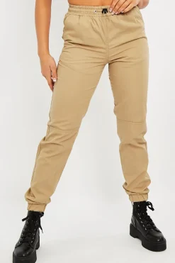 Rebellious Fashion Camel Twill Cargo Trousers - Helina