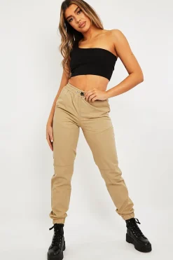 Rebellious Fashion Camel Twill Cargo Trousers - Helina