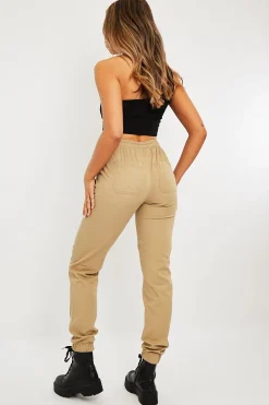Rebellious Fashion Camel Twill Cargo Trousers - Helina