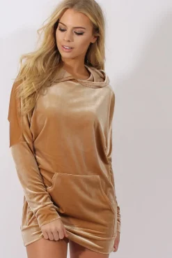 Rebellious Fashion Camel Velvet Oversized Hoodie - Reagan