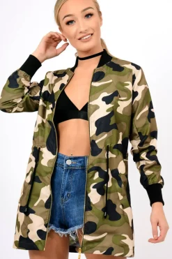 Rebellious Fashion Camo Bomber Style Long Jacket - Brea