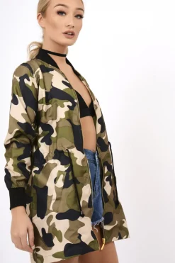 Rebellious Fashion Camo Bomber Style Long Jacket - Brea