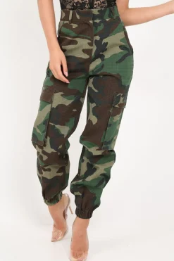 Rebellious Fashion Camo Cuffed Cargo Pants - Galya