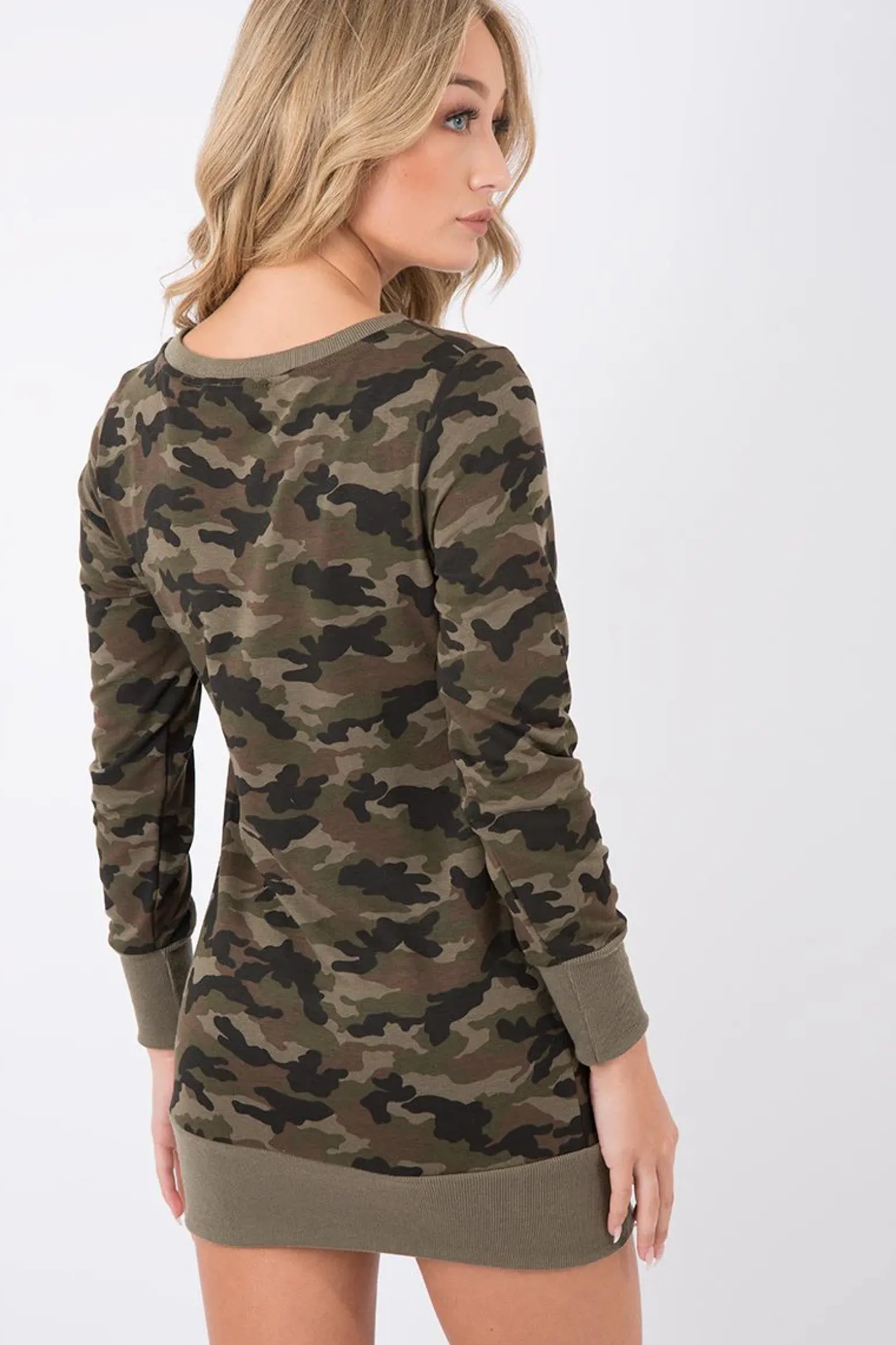 Rebellious Fashion Camo Distressed Kiss Jumper Dress - Ferne