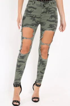 Rebellious Fashion Camo Distressed Skinny Jeans - Rosaura