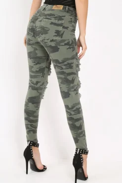 Rebellious Fashion Camo Distressed Skinny Jeans - Rosaura