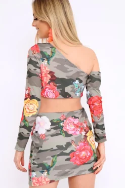 Rebellious Fashion Camo Floral Mini Skirt and Crop Top Co-ord - Rhona