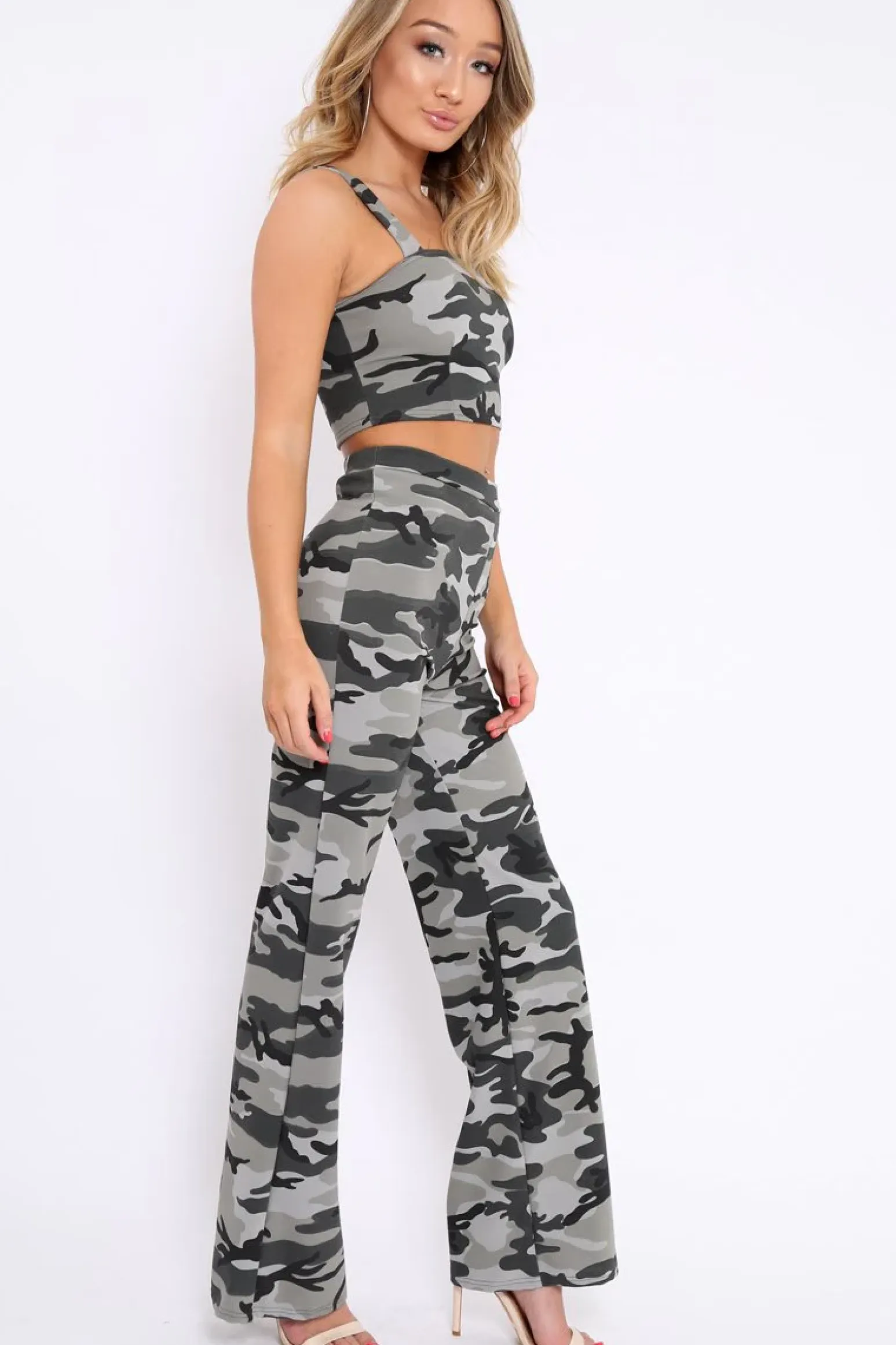 Rebellious Fashion Camo Print Crop Top and Trousers Co-ord Set - Kimmy