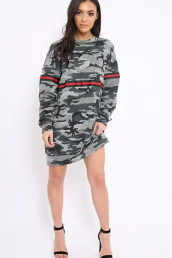 Rebellious Fashion Camo Print Stripe Jumper Dress - Finley
