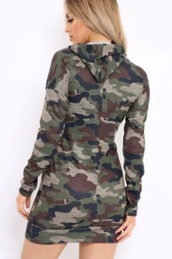 Rebellious Fashion Camo Slogan Hooded Dress - Ramona
