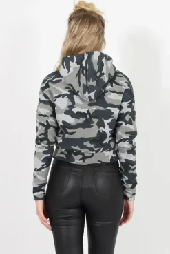 Rebellious Fashion Camouflage Slogan Cropped Hoodie - Hannah