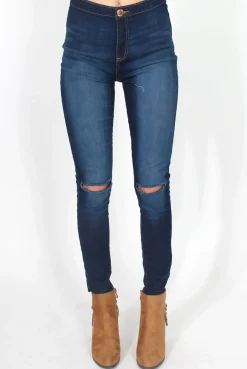 Rebellious Fashion Caprice Navy High Waisted Jeans