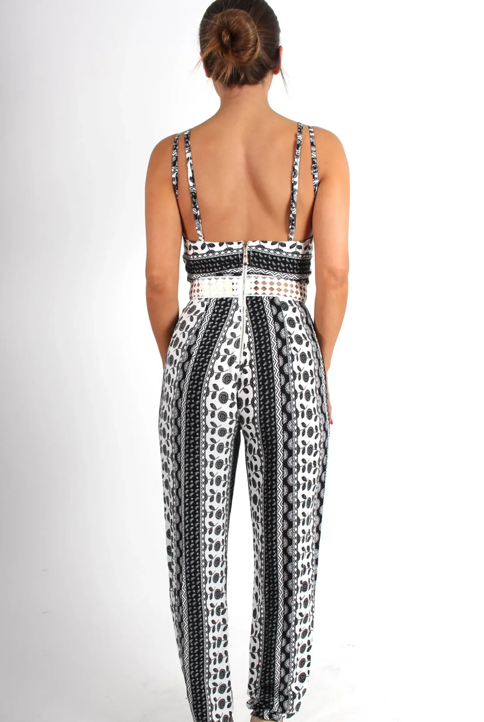 Rebellious Fashion Cari White Paisley Print Jumpsuit