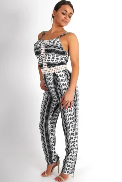 Rebellious Fashion Cari White Paisley Print Jumpsuit