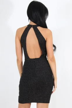 Rebellious Fashion Carmel Black Glitter High Neck Dress