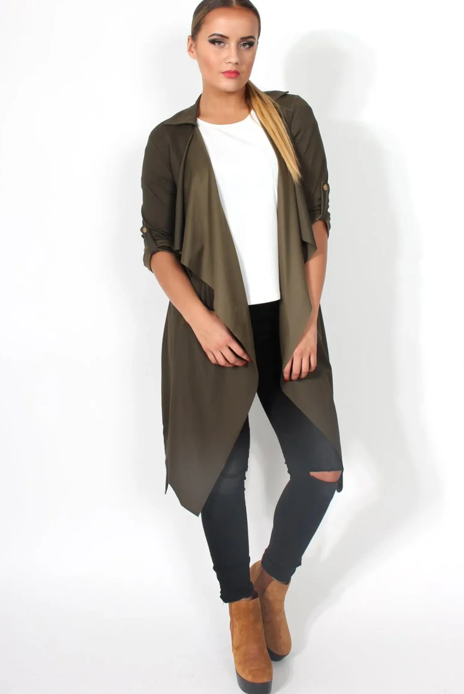 Rebellious Fashion Caroline Khaki Waterfall Jacket