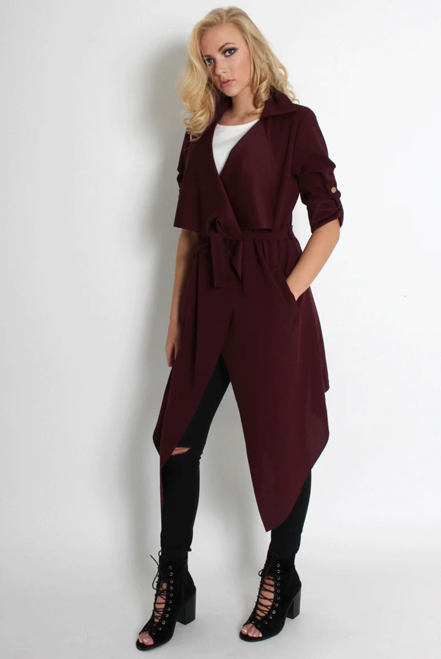 Rebellious Fashion Caroline Wine Waterfall Jacket