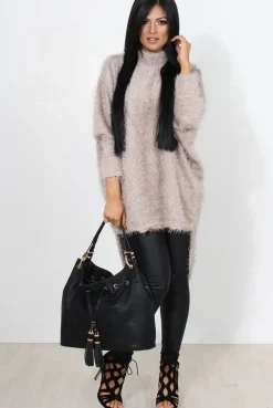 Rebellious Fashion Carrie Grey Drooped Back Knitted Jumper