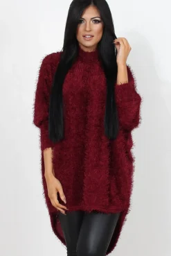 Rebellious Fashion Carrie Wine Drooped Back Knitted Jumper