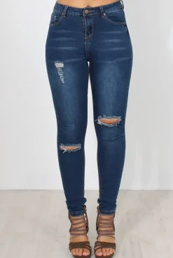 Rebellious Fashion Carris Dark Wash Ripped Jeans