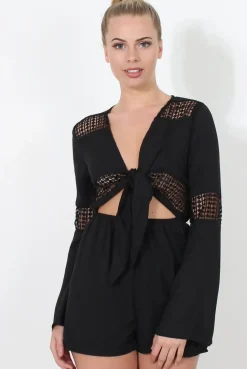 Rebellious Fashion Carson Black Crochet Detail Playsuit