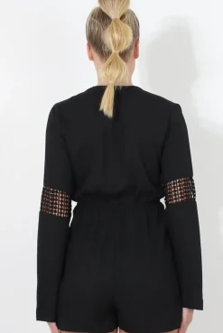 Rebellious Fashion Carson Black Crochet Detail Playsuit