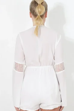 Rebellious Fashion Carson White Crochet Detail Playsuit
