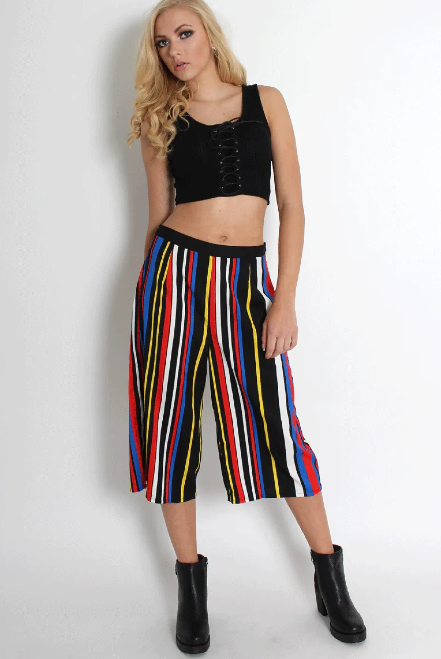 Rebellious Fashion Catherine Striped CulotteTrousers