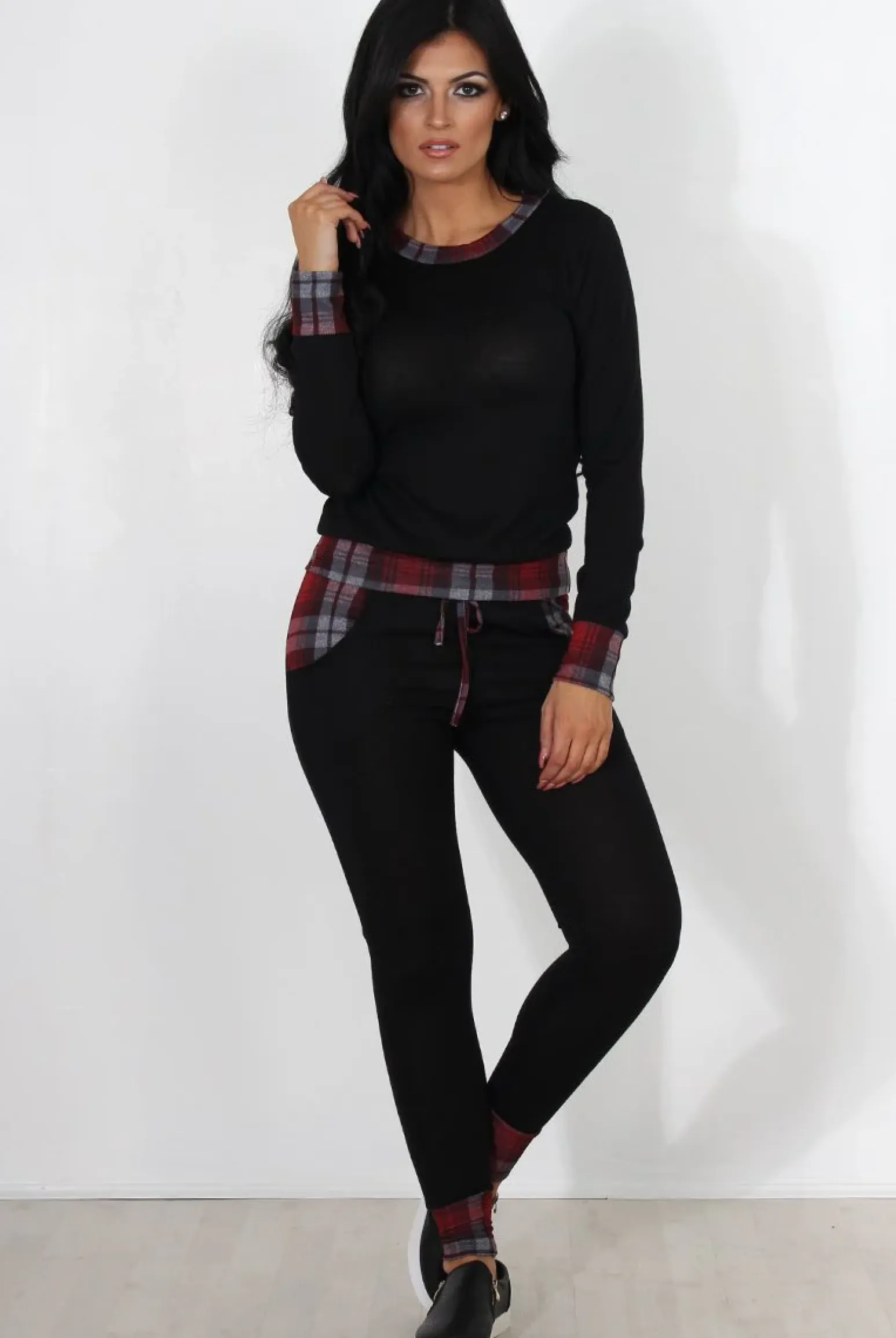 Rebellious Fashion Cathie Black Tartan Trim Loungewear