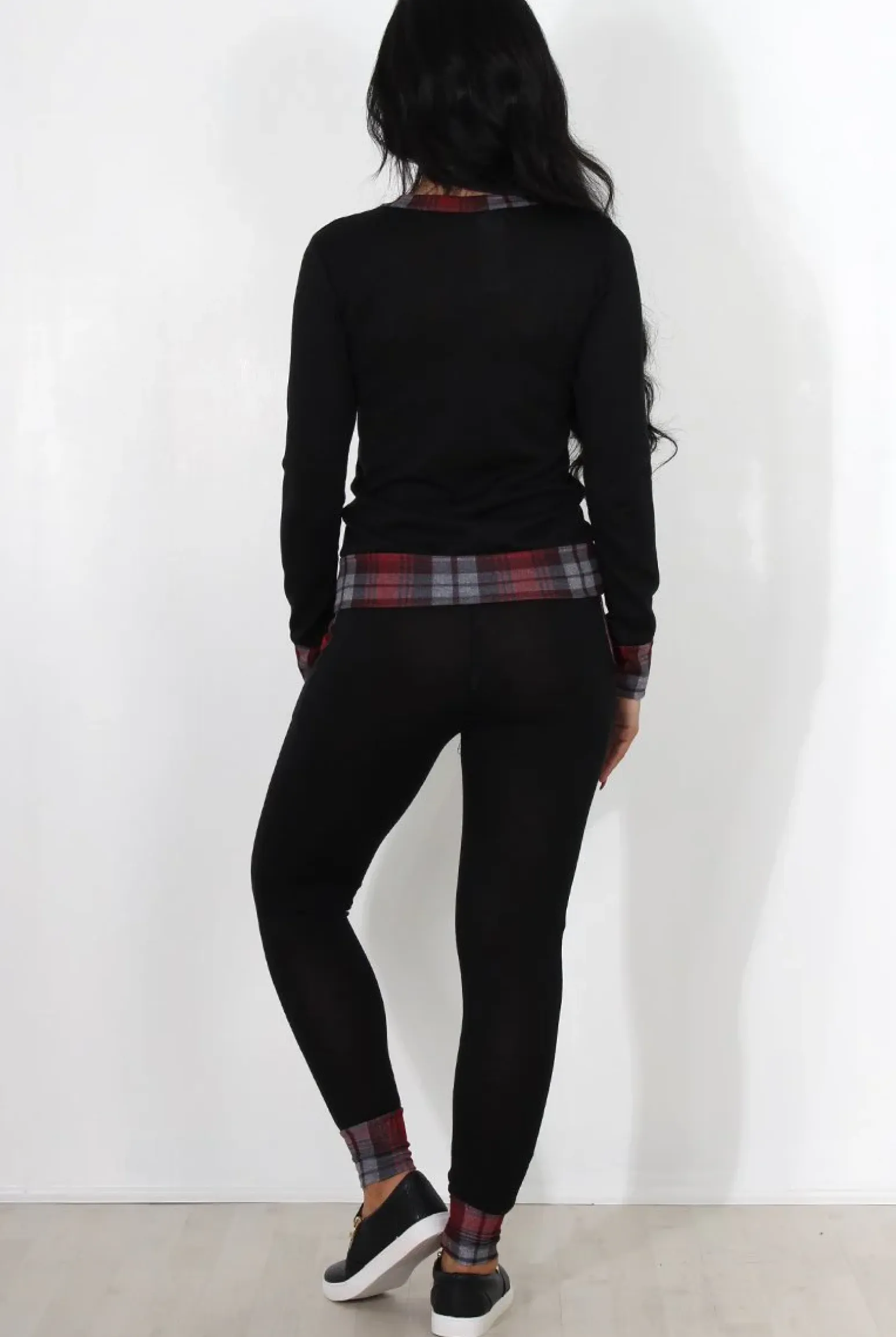 Rebellious Fashion Cathie Black Tartan Trim Loungewear