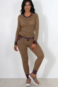 Rebellious Fashion Cathie Camel Tartan Trim Loungewear