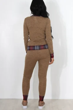 Rebellious Fashion Cathie Camel Tartan Trim Loungewear