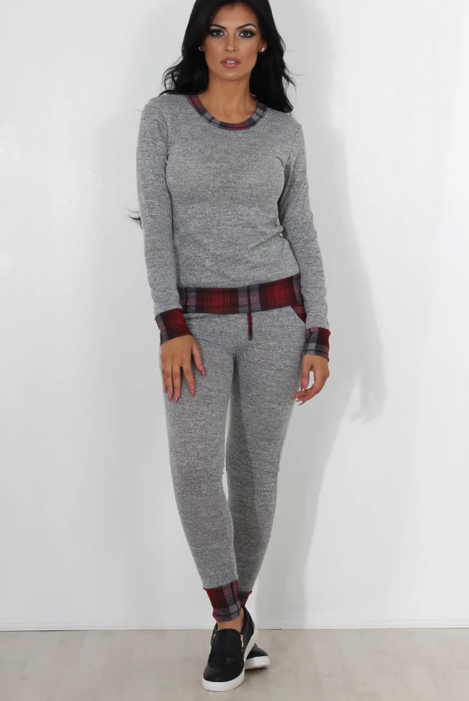 Rebellious Fashion Cathie Grey Tartan Trim Loungewear