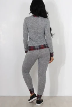 Rebellious Fashion Cathie Grey Tartan Trim Loungewear