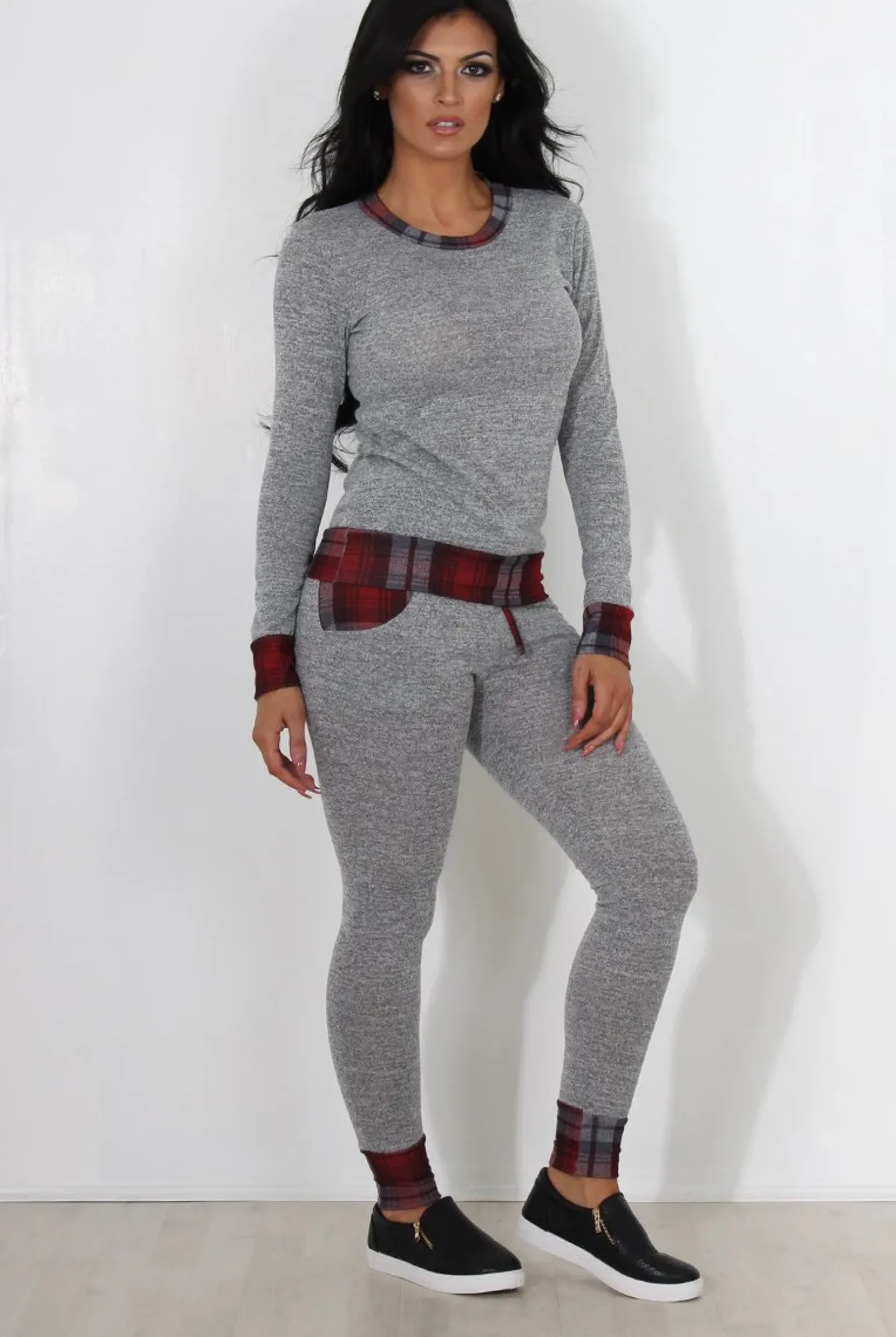 Rebellious Fashion Cathie Grey Tartan Trim Loungewear